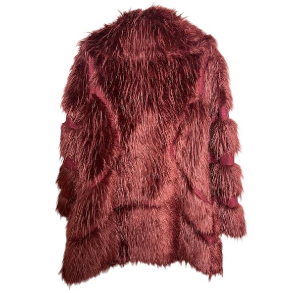 Rachel Zoe Faux Fur Burgundy Coat - Large - Picture 2 of 10